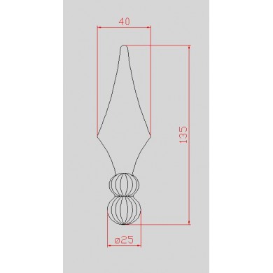 pointe-fer-de-lance-acier-forge-barreau-rond-dimensions-135x40-diametre-25-decoration-p0398-cotes