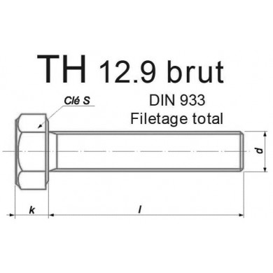 VIS T. H DIN 933 CLASSE 12.9 BRUT FIL. TOTAL