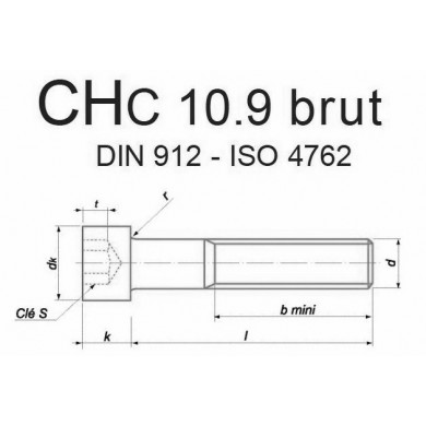 VIS CHC DIN 912 ISO 4762 BRUT CLASSE 10.9 FIL. PARTIEL