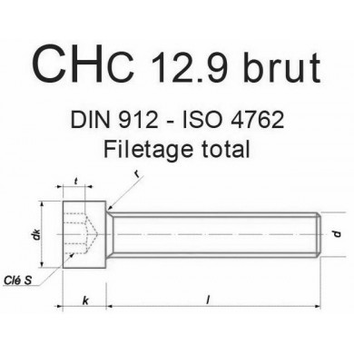 VIS CHC DIN 912 ISO 4762 ACIER BRUT CL. 12.9 FIL. TOTAL