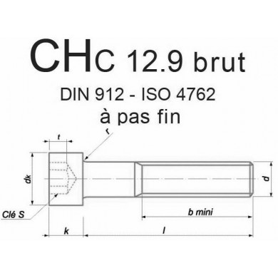 VIS CHC PAS FIN DIN912 ISO 4762 BRUT 12.9 FIL. PARTIEL