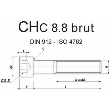 VIS CHC DIN 912 ISO 4762 BRUT 8.8 M3 À M20 FP