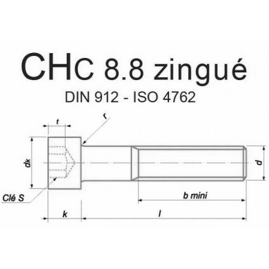 VIS CHC DIN 912 ISO 4762 ZINGUÉ 8.8 M3/M16 FP