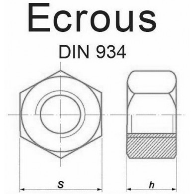 ÉCROU H DIN 934 ACIER ZINGUÉ CLASSE 6.8 M2 À M52