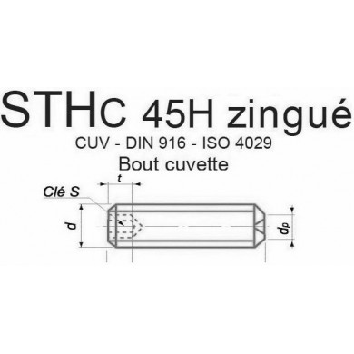 VIS STHC 45H ZINGUÉ BOUT CUVETTE DIN 916 ISO 4029 M3/M12