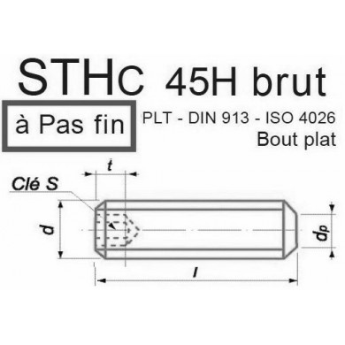 VIS STHC 45H BRUT PAS FIN BT PLAT DIN 913 ISO 4026 M6/M20