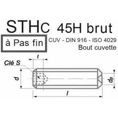VIS STHC 45H BRUT PAS FIN CUVETTE DIN 916 ISO 4029 SANS T.