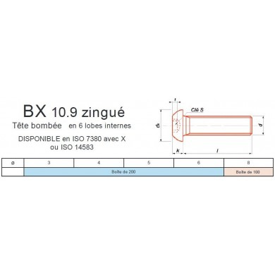 VIS BX T. BOMBÉE 6 LOBES INTERNES ZINGUÉ 10.9 FILET TOTAL