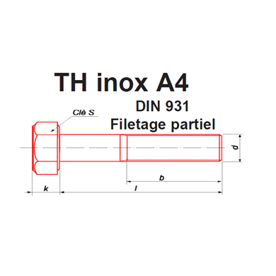 Vis métaux tête hexagonale Filetage partiel en Inox A4 - DIN 931