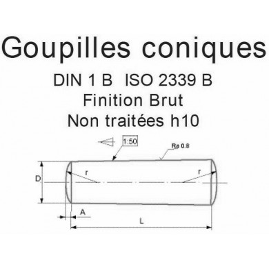 GOUPILLE CONIQUE ACIER BRUT NON TRAITÉ H10 DIN 1B ISO 2339B