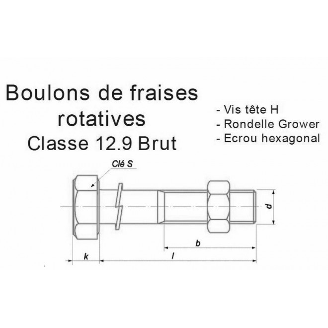 BOULON FRAISE ROTATIVE AGRICOLE CLASSE 12.9 ACIER BRUT