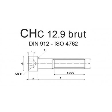 VIS CHC DIN 912 ISO 4762 ACIER BRUT 12.9 FIL. PARTIEL (M39 ET M42)