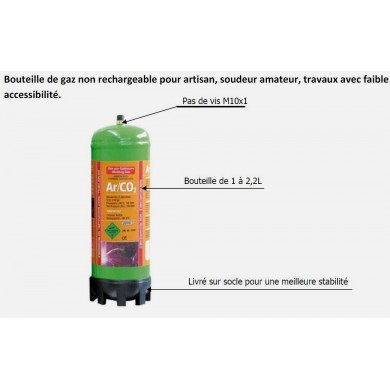 BOUTEILLE GAZ ARGON + CO2 jetable 2,2 Litres - Soudure acier inox 