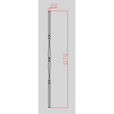 barreau-octogonal-fer-forge-brosse-et-poli-hauteur-1070-decoration-dimensions-22x22-avec-cotes-C0406